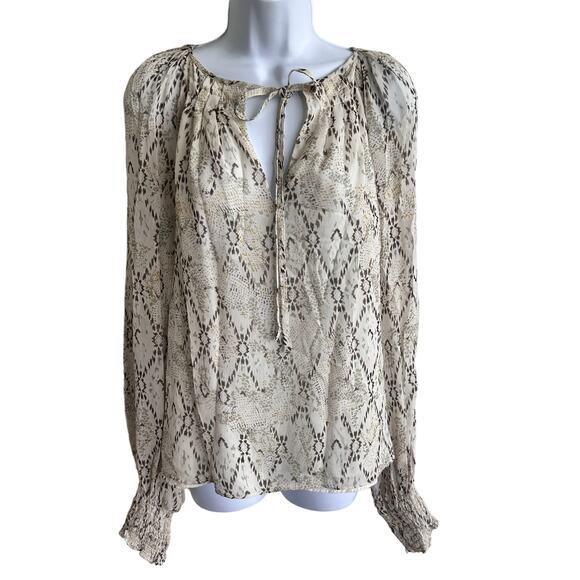 Ramy‎ Brook S animal Printed Rye Puff Sleeve Tie Neck  blouse - Picture 1 of 10